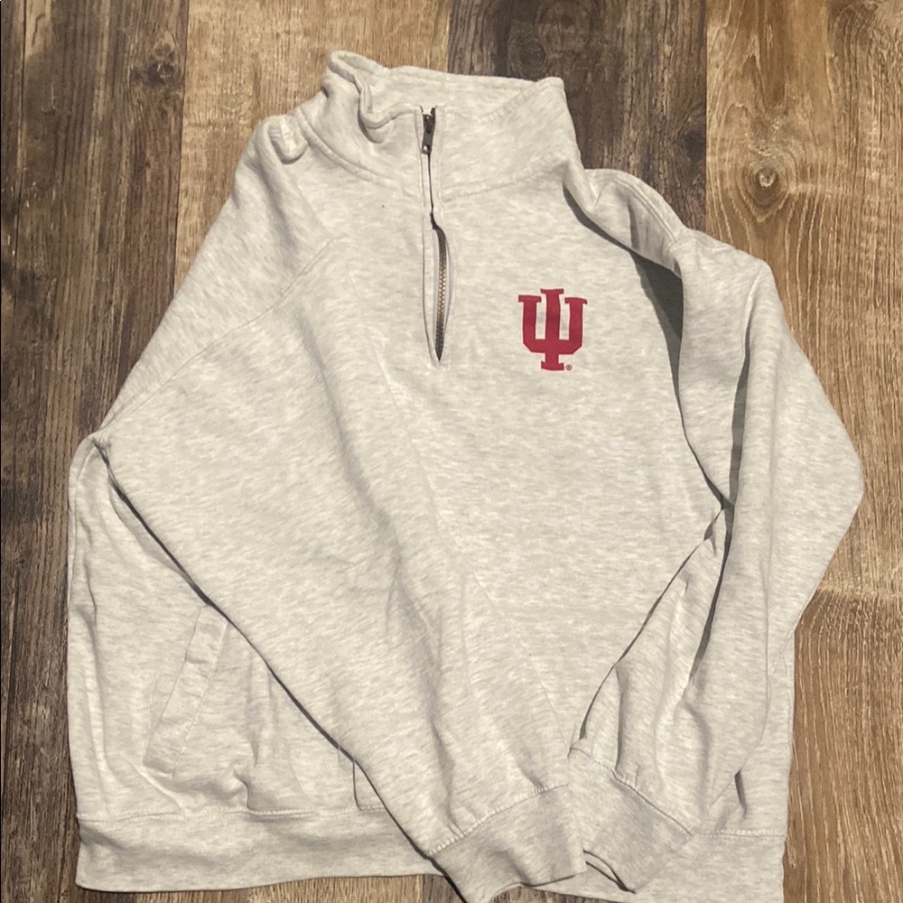 Gray Quarter-Zip Sweatshirt with IU Logo